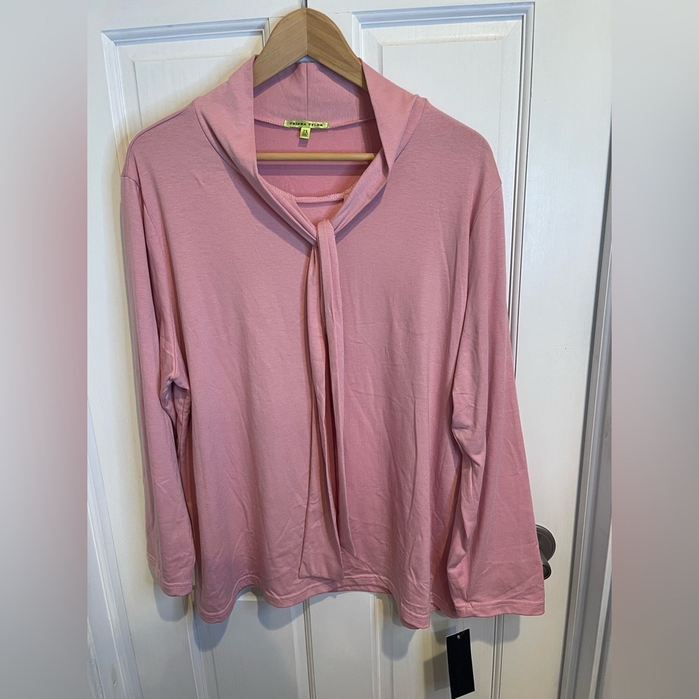 Trisha Tyler Blush Pink Tie Neck Blouse 2X NWT